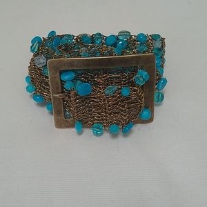 Turquoise Bead Gold Mesh Belt